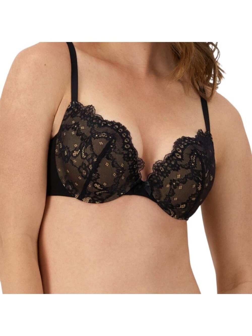 Maidenform Love the Lift Push -Up Lace Plunge Underwire Bra 40D Black Beige NWT